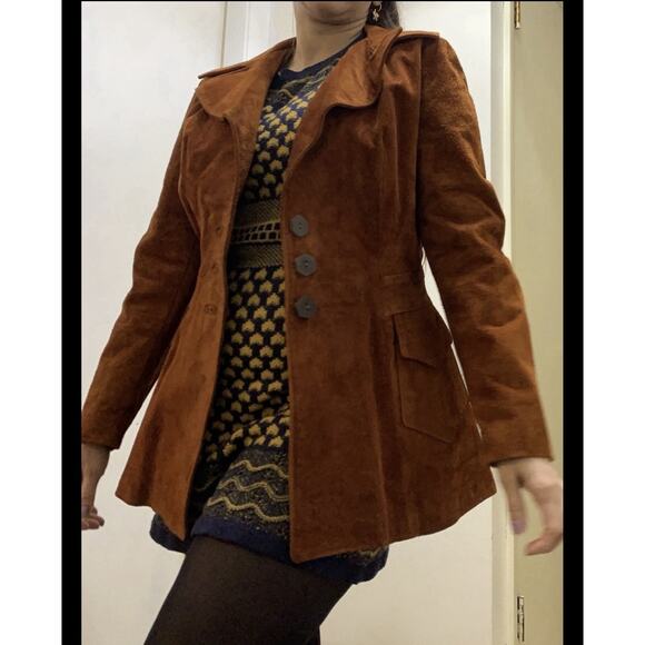 Vintage Walter Dyer Brown AztecRustic Raw Leather Coat Handmade princess Md - Picture 8 of 16